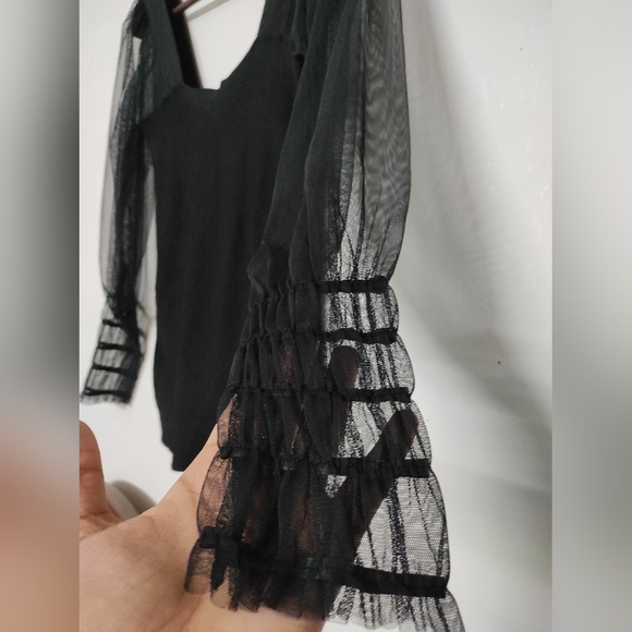 MNG Black Puffed Mesh Sleeve Top - Picture 5 of 12